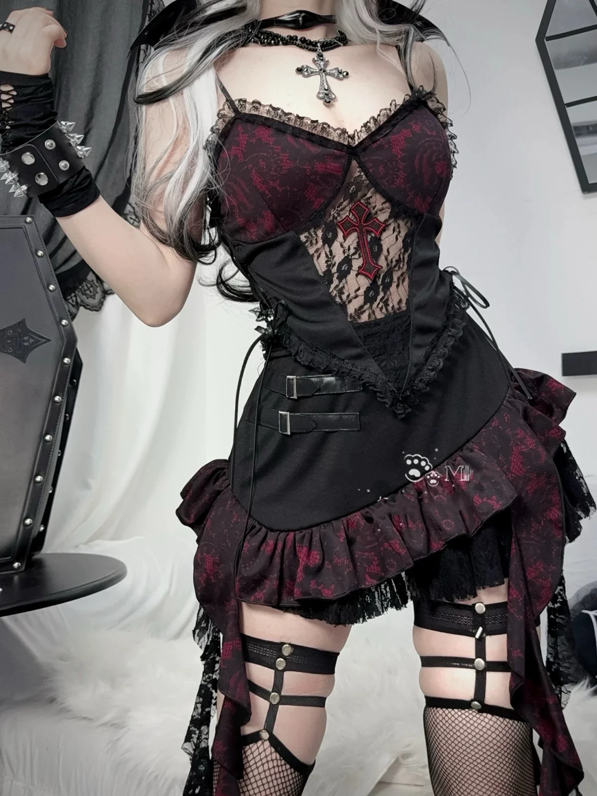 Dark Gothic Vest Short Set HA29718 - Image 4