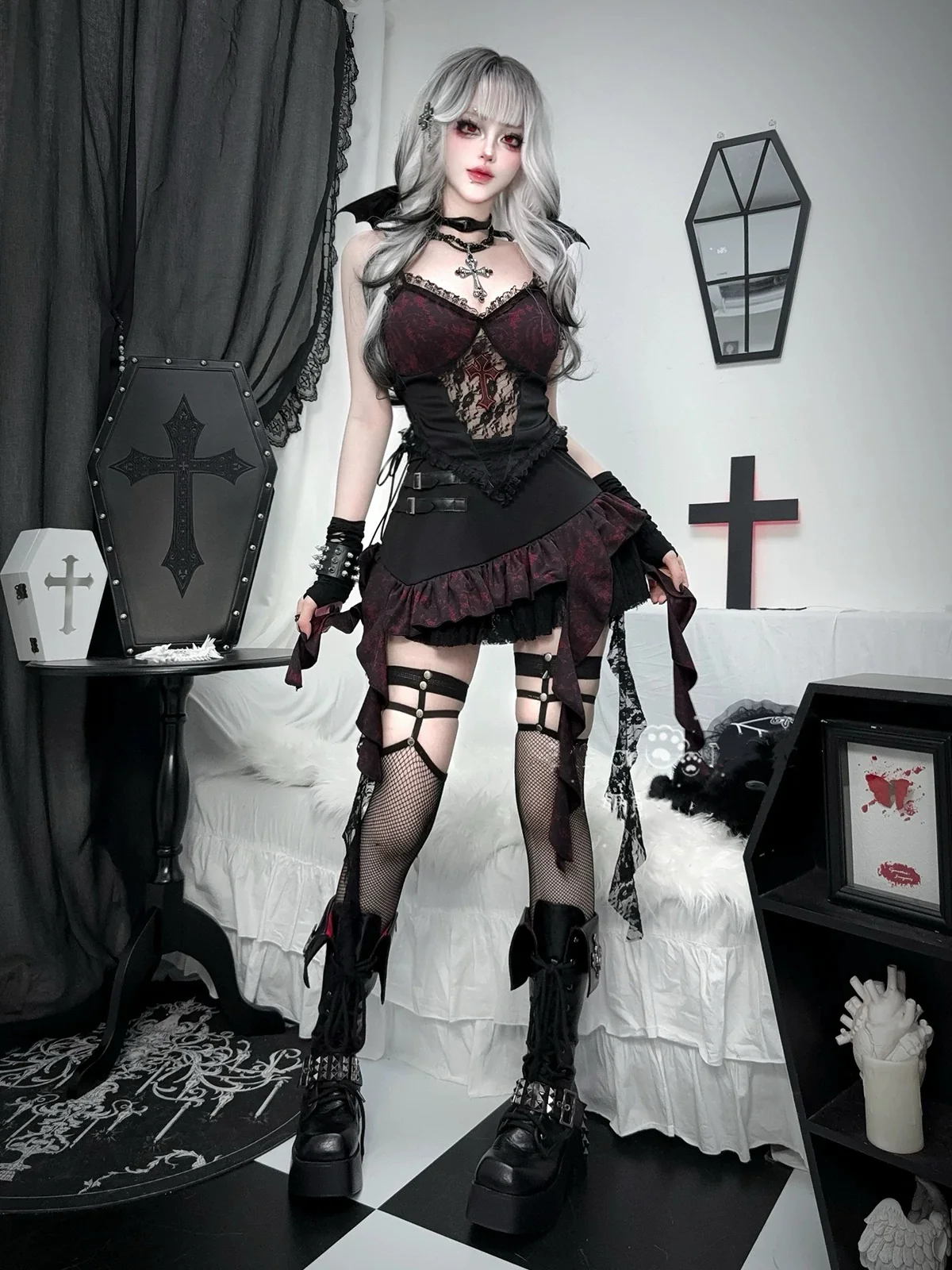 Dark Gothic Vest Short Set HA29718 - Image 6