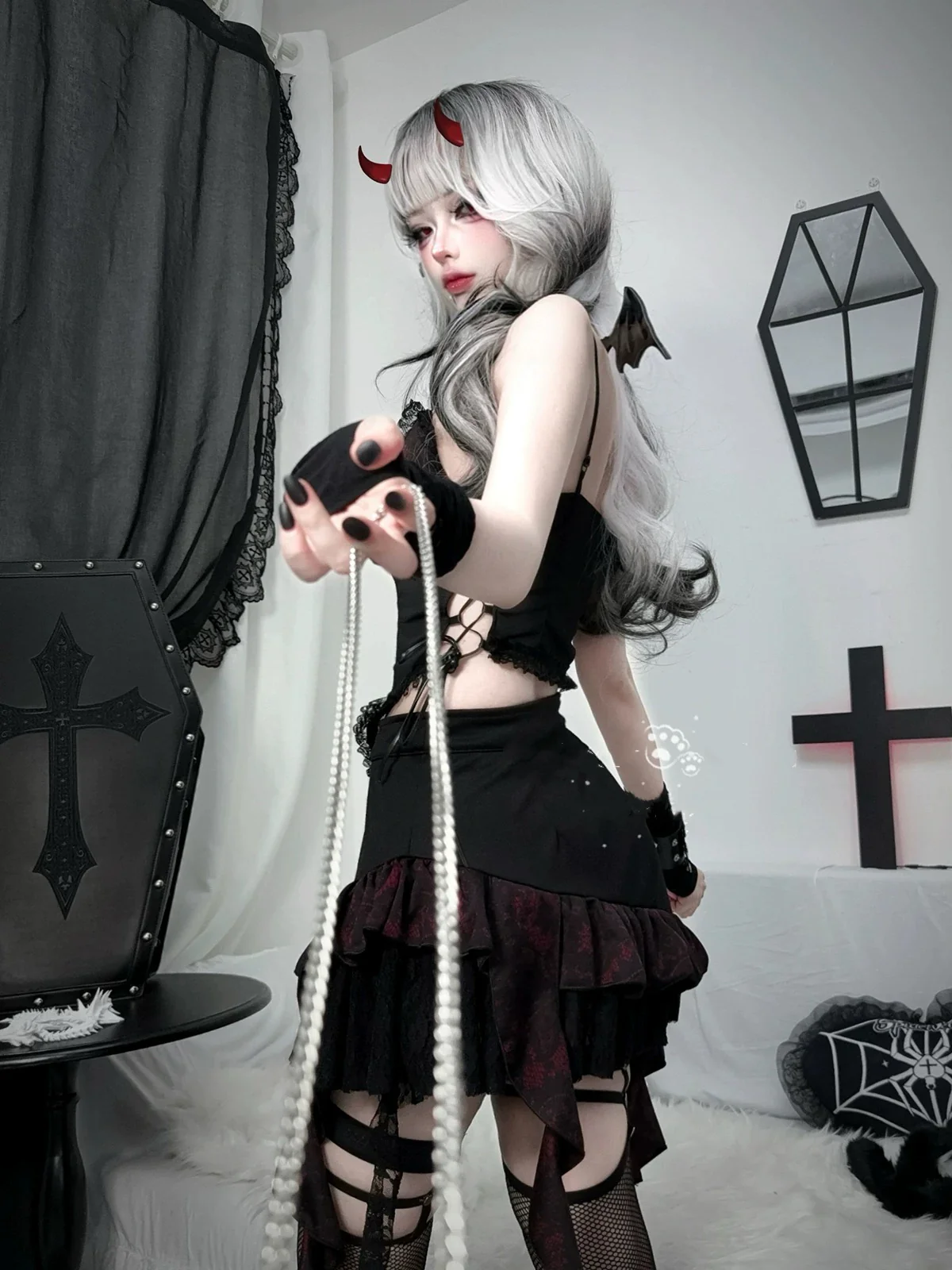 Dark Gothic Vest Short Set HA29718 - Image 8