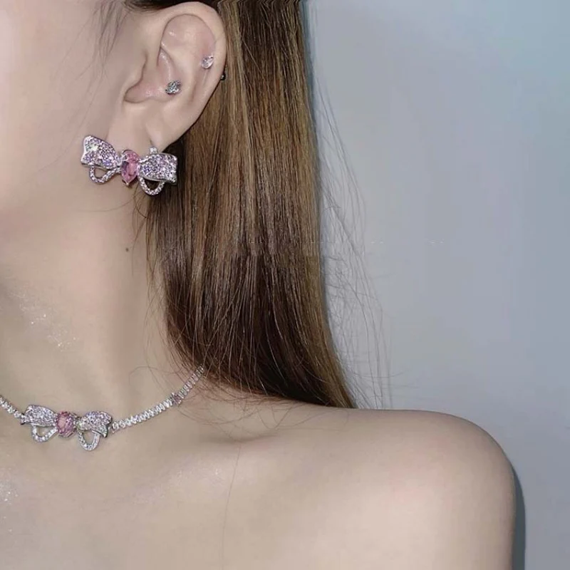 Delicate Pink Diamond Earrings Necklace Bracelet   HA1289 - Image 4
