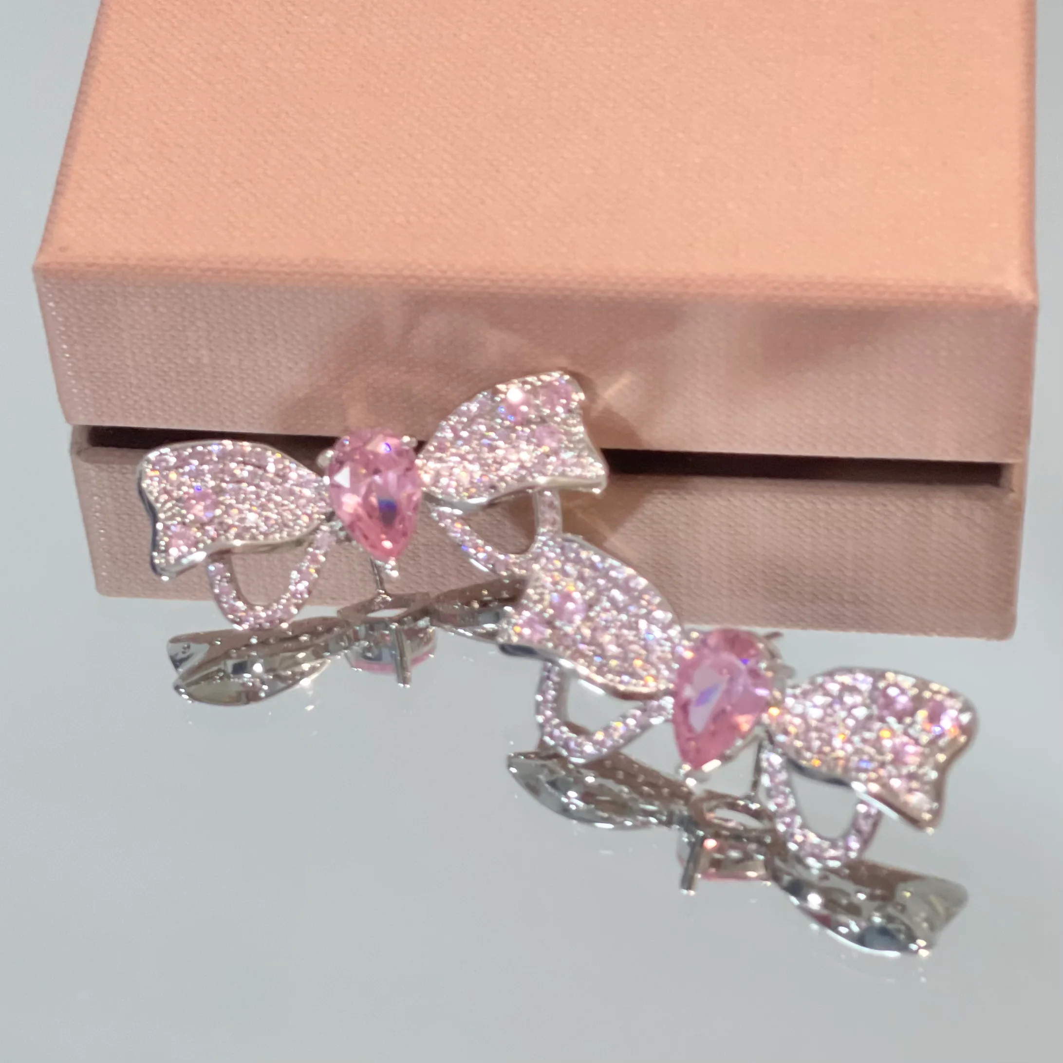 Delicate Pink Diamond Earrings Necklace Bracelet   HA1289 - Image 5