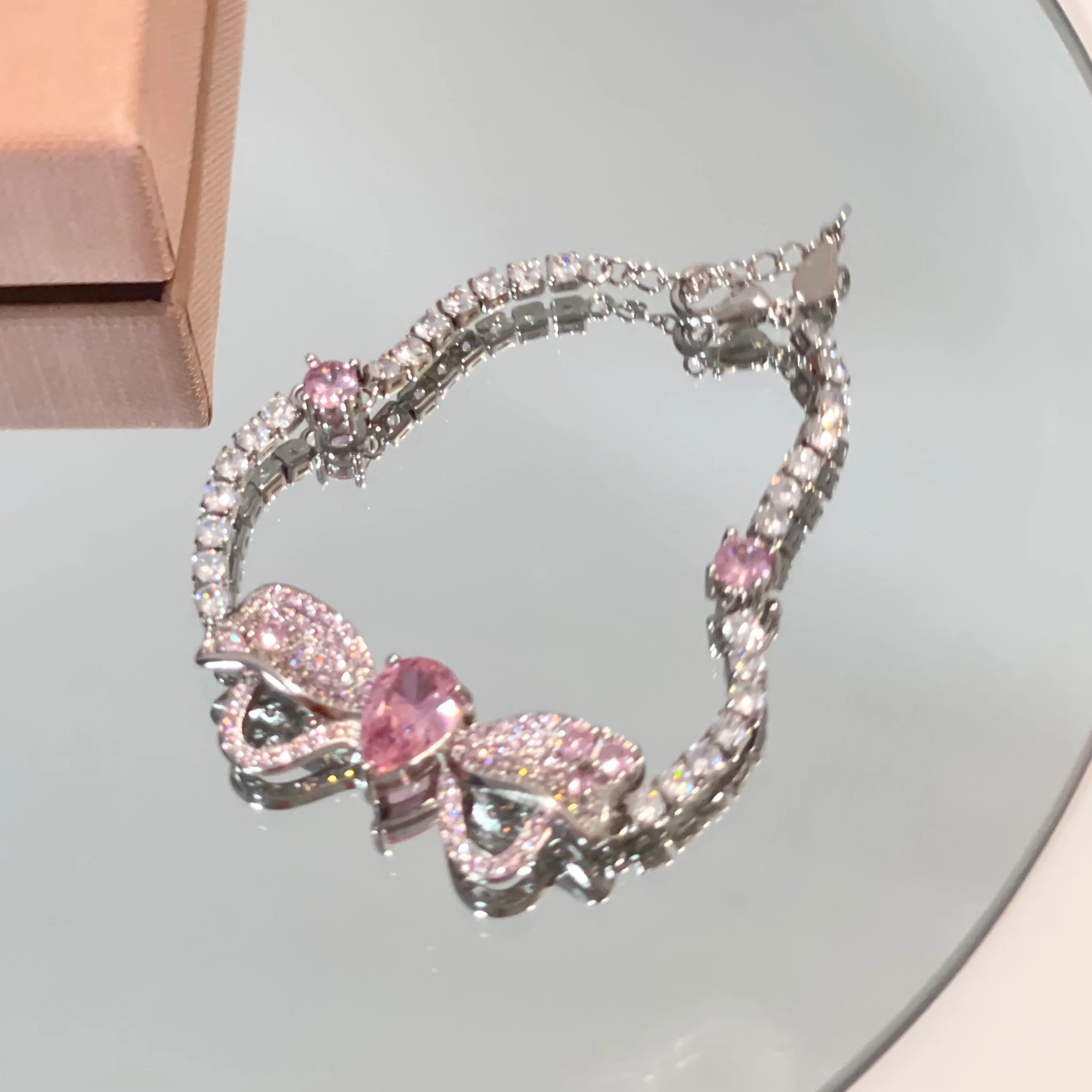 Delicate Pink Diamond Earrings Necklace Bracelet   HA1289 - Image 7
