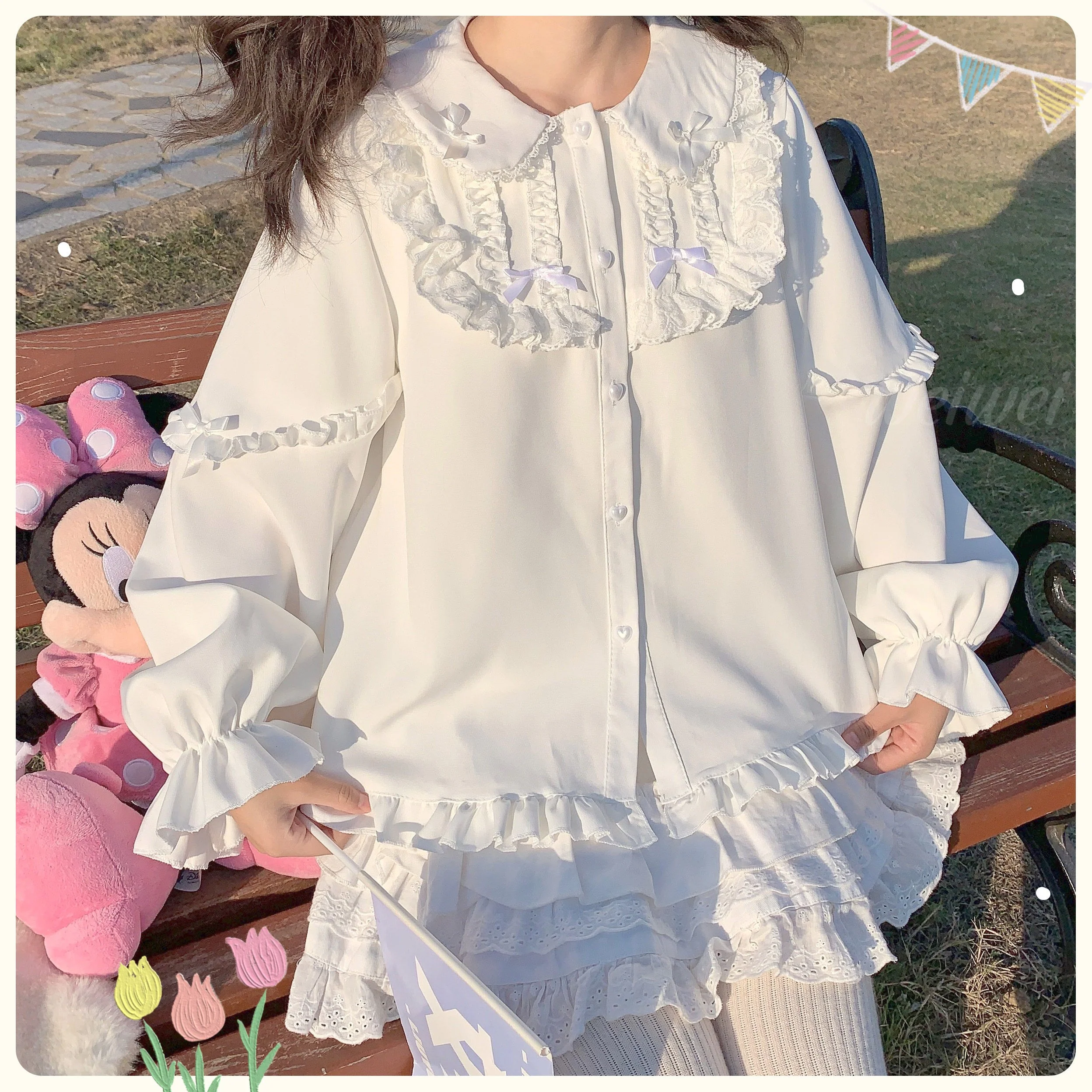 Doll Collar Rabbit Ear Long Sleeve Top  HA1409 - Image 3