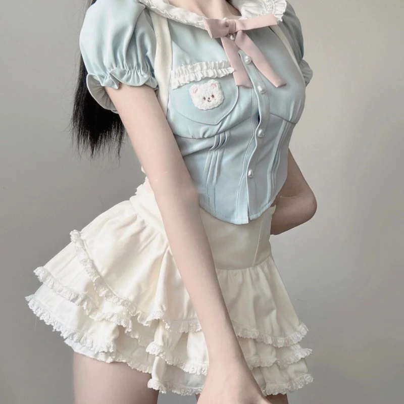 Doll collar top suspenders cake skirt sweet two-piece set   HA1955 - Image 3