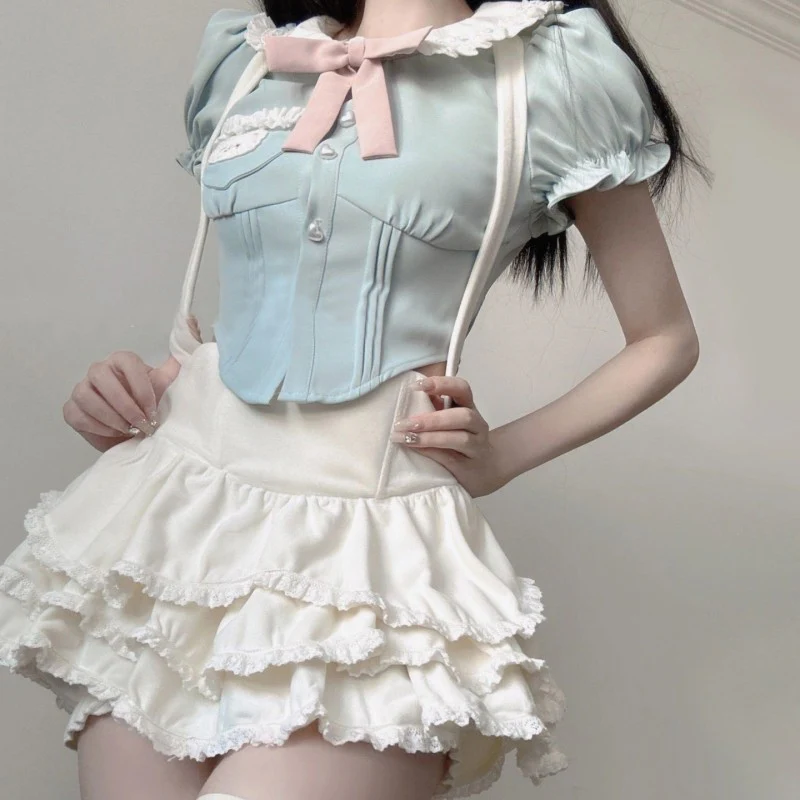 Doll collar top suspenders cake skirt sweet two-piece set   HA1955 - Image 4