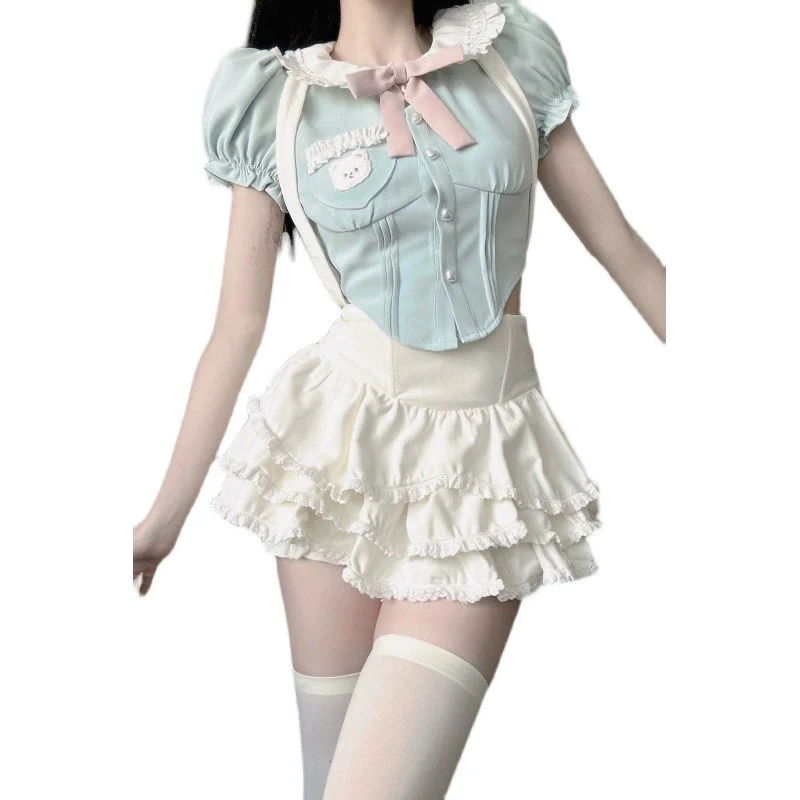 Doll collar top suspenders cake skirt sweet two-piece set   HA1955 - Image 5