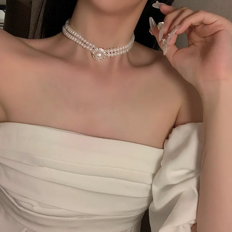 Double Pearl Necklace   HA1820 - Image 4
