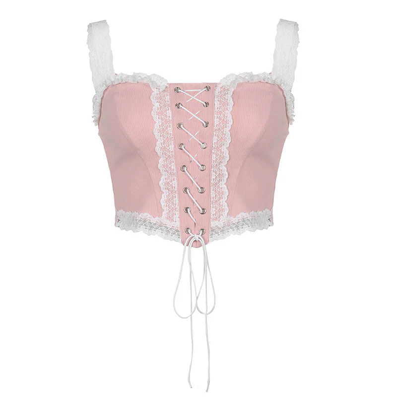 Dreamy Pink Lace Sling Waist Top   HA1077 - Image 4