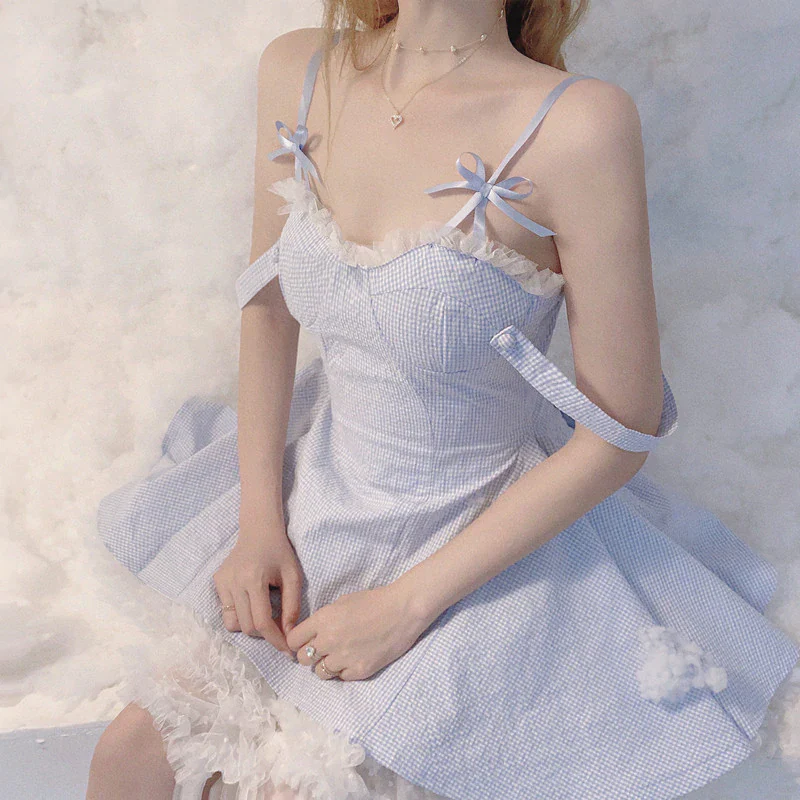 First love sweet v-neck blue dress   HA0375 - Image 4