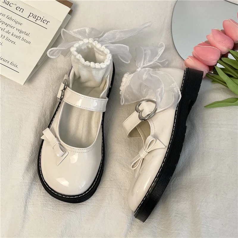 Flat bowknot round toe leather shoes HA1407 - Image 5