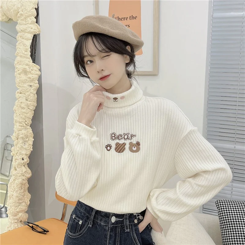 Fleece embroidered turtleneck T-shirt   HA1414 - Image 4