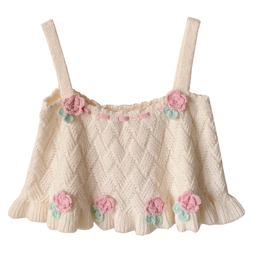 Flower Basket Beige Knit Tank Top  HA0421 - Image 5