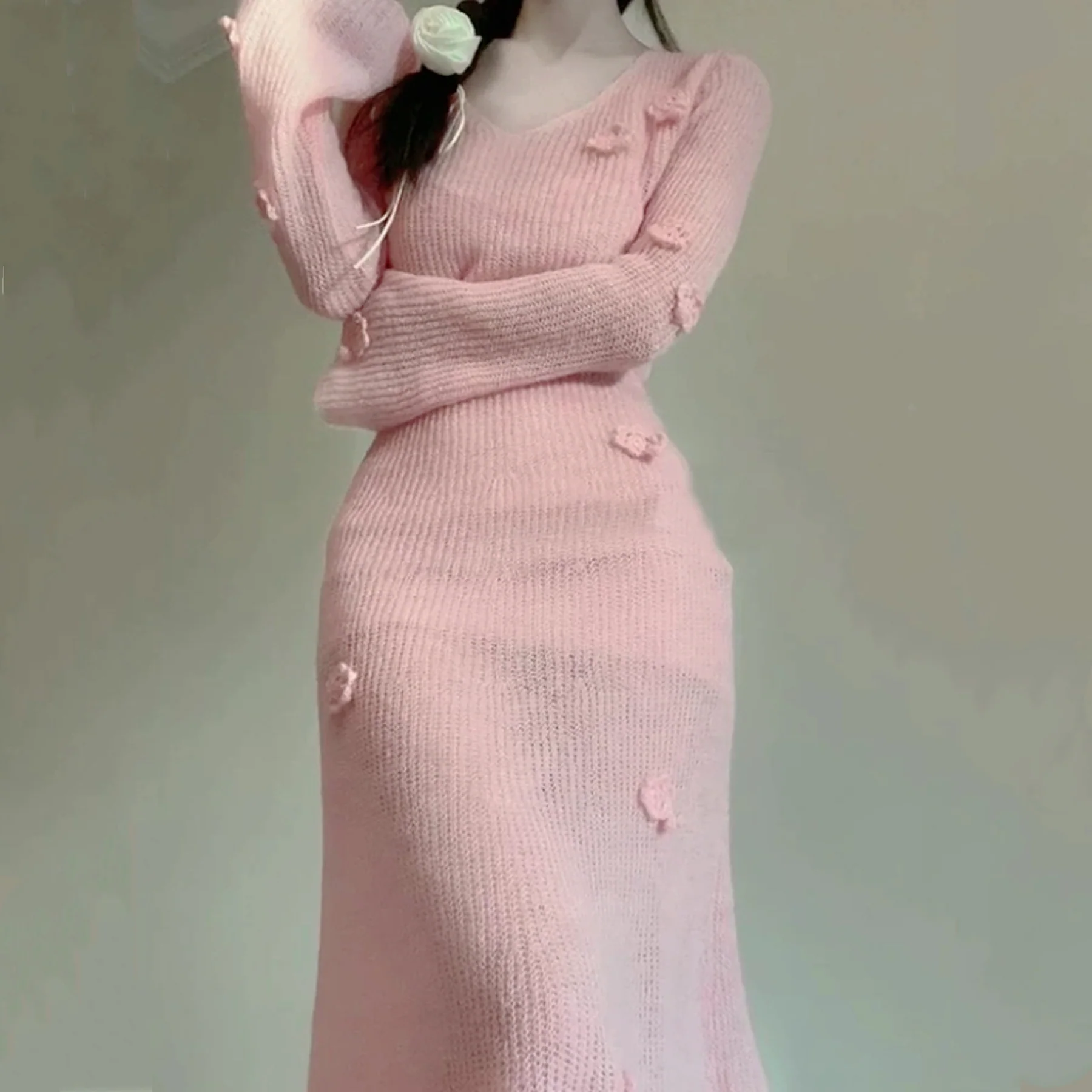 Flower knitted dress HA2647 - Image 2