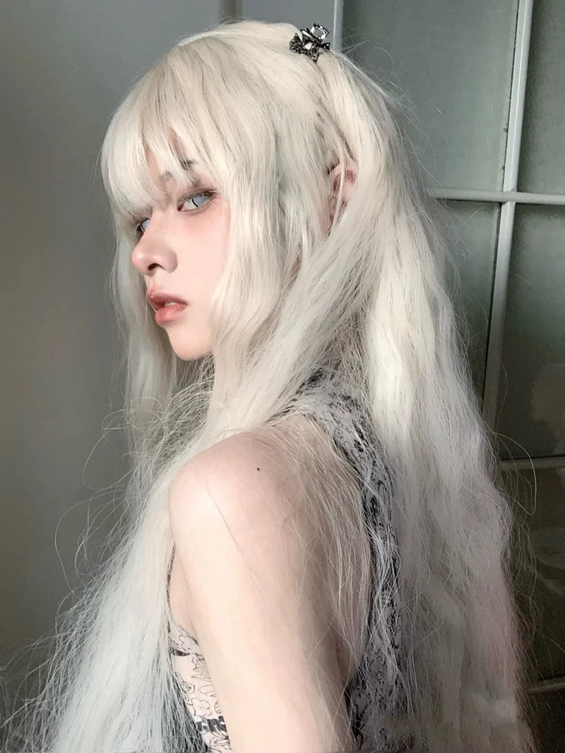 Full head milk white long curly hair HA0244 - Image 4