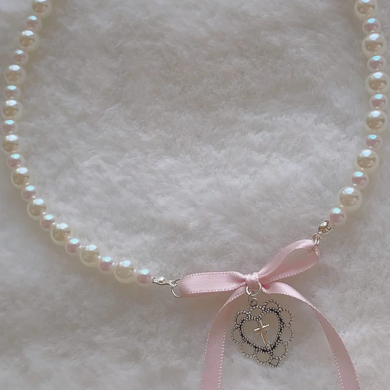 Girl heart pearl love cross HA1663 - Image 4