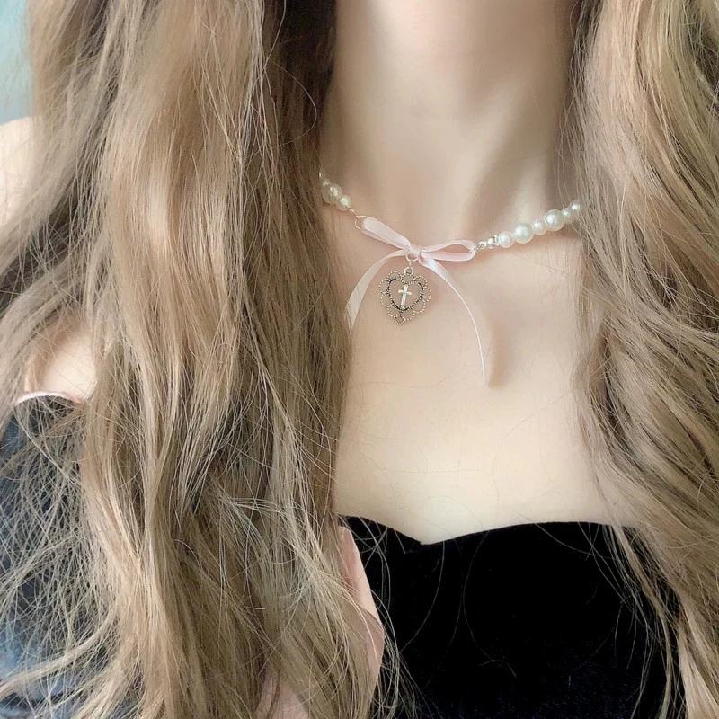 Girl heart pearl love cross HA1663 - Image 6