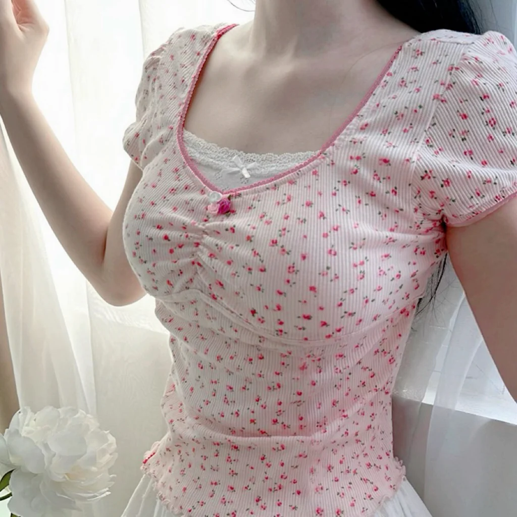 Girls' lace floral T-shirt HA2475 - Image 2