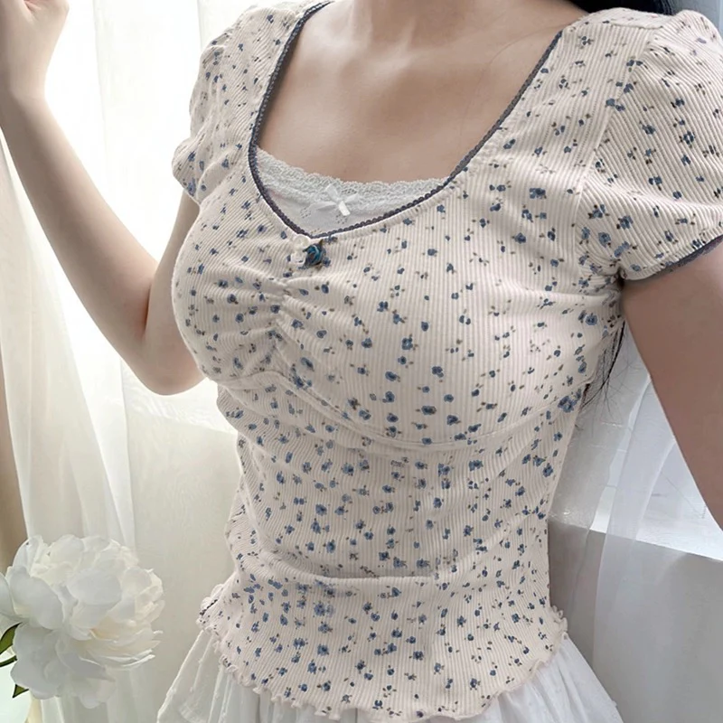 Girls' lace floral T-shirt HA2475 - Image 3