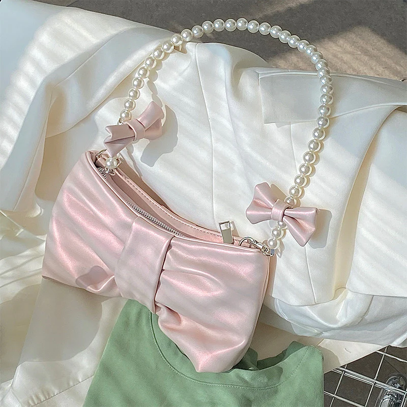 Girly Pearl Bow Underarm Tote HA0671 - Image 3