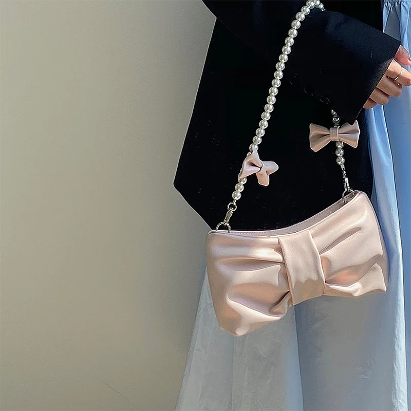 Girly Pearl Bow Underarm Tote HA0671 - Image 4