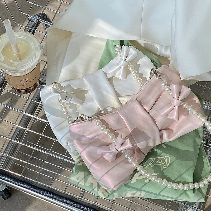 Girly Pearl Bow Underarm Tote HA0671 - Image 5