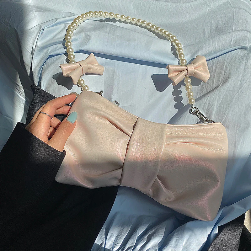 Girly Pearl Bow Underarm Tote HA0671 - Image 6