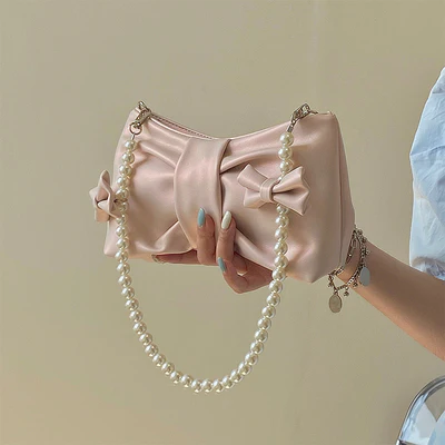 Girly Pearl Bow Underarm Tote HA0671 - Image 9