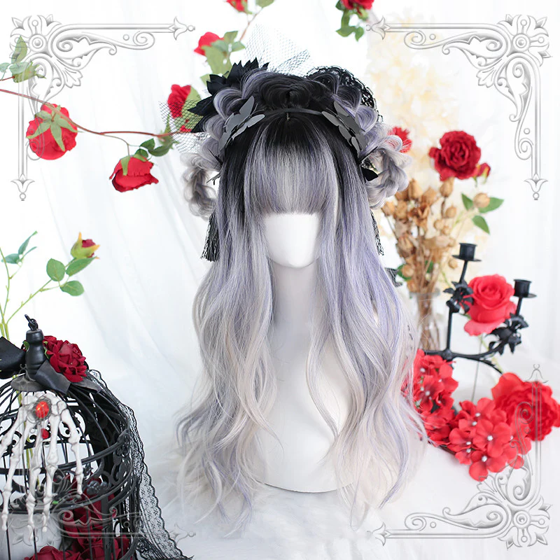 Gray dyed blue long curly hair HA0478 - Image 2