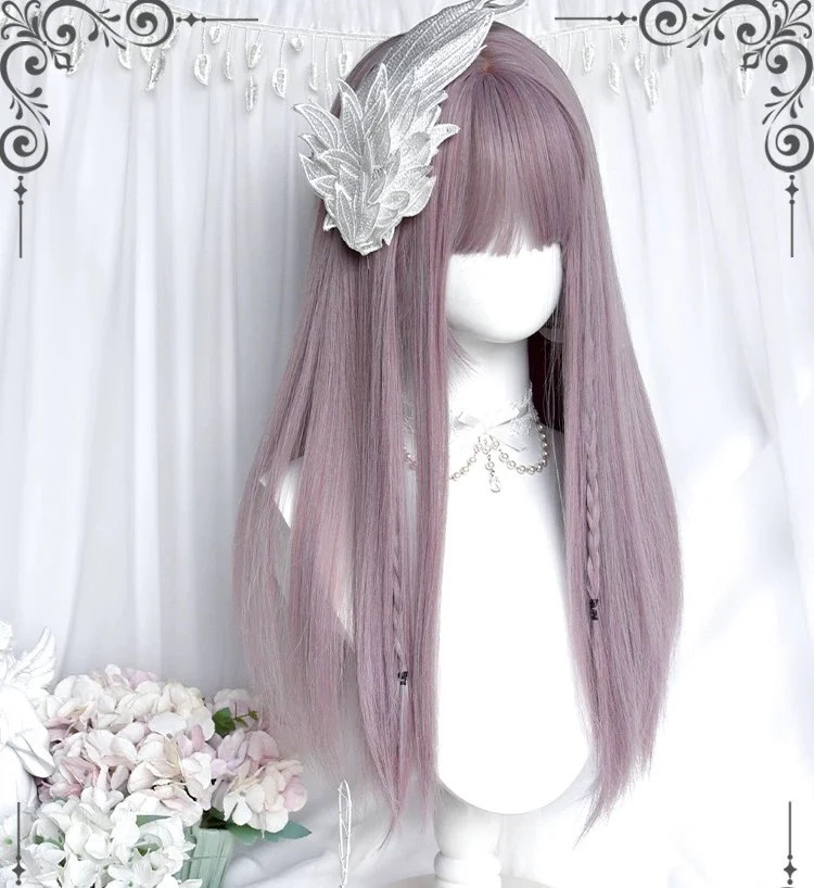 Gray purple long straight wig HA2589 - Image 2