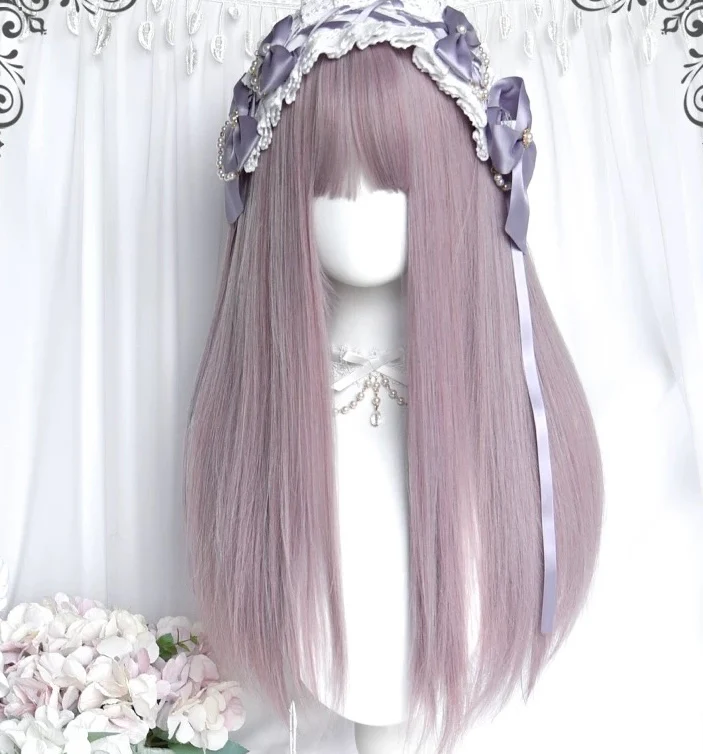 Gray purple long straight wig HA2589 - Image 3