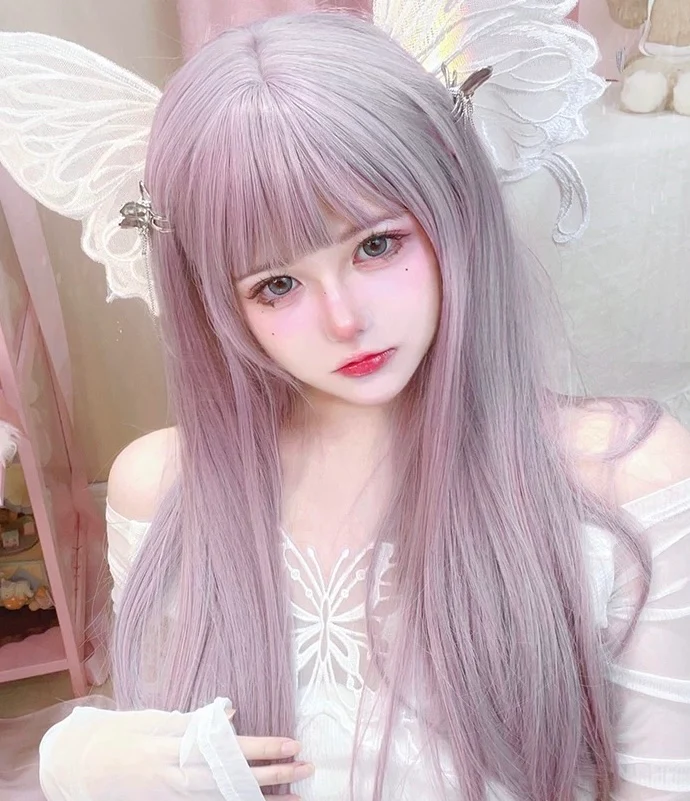 Gray purple long straight wig HA2589 - Image 6