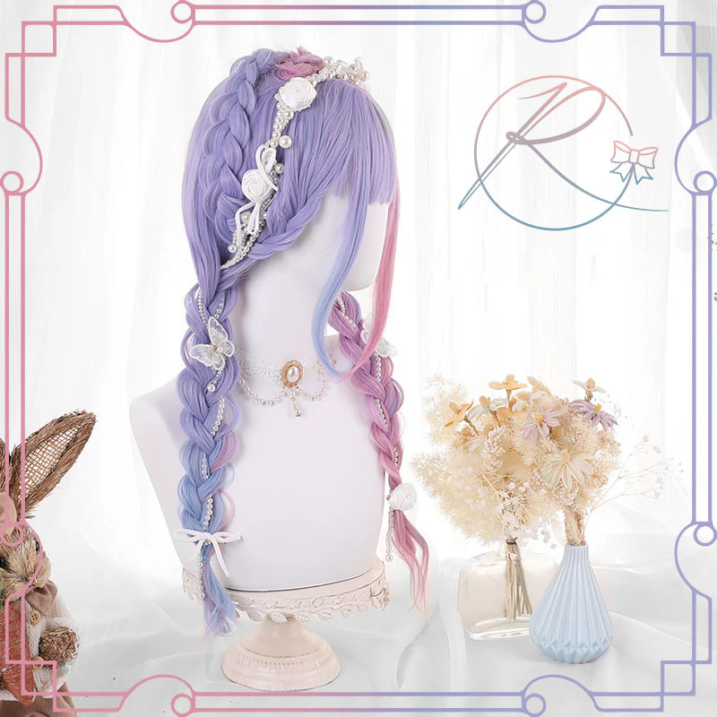 Half blue half purple long curly wig HA0797 - Image 3