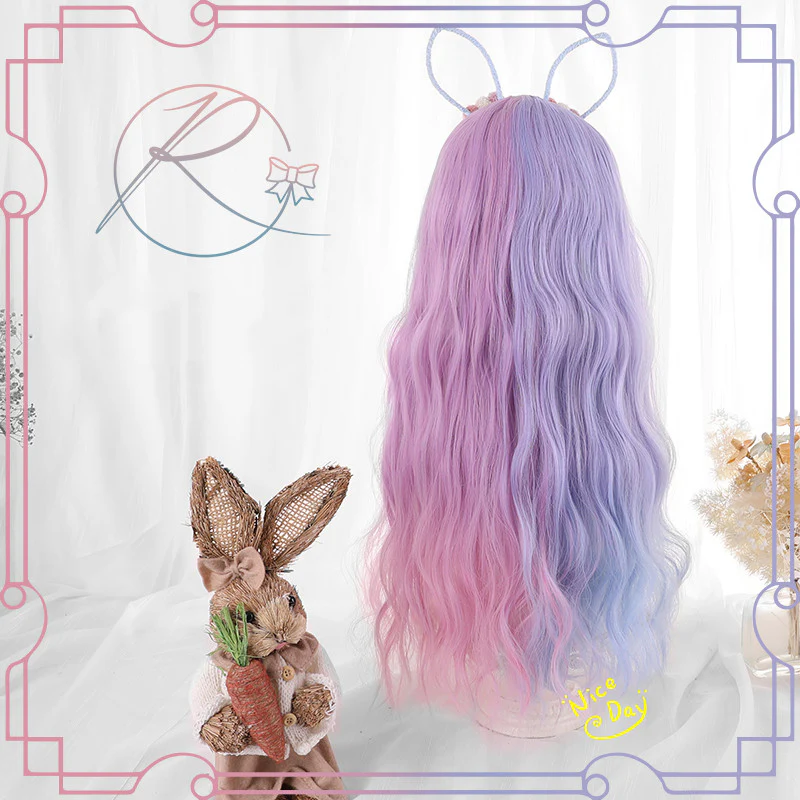Half blue half purple long curly wig HA0797 - Image 5