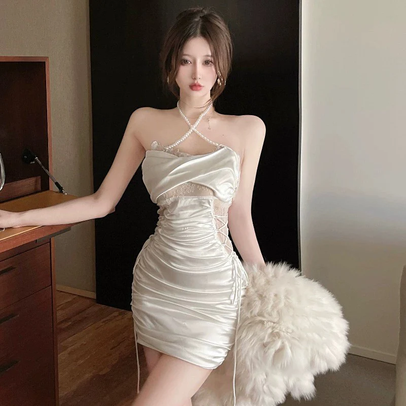 Halter Neck Pearl Chain Panel Dress   HA1808 - Image 5