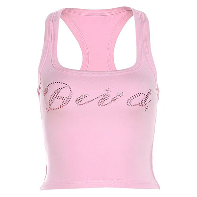 Halter Neck Slim Hot Diamond Letter Vest   HA2086 - Image 5