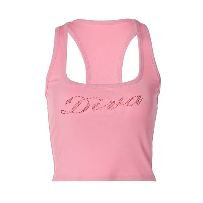Halter Neck Slim Hot Diamond Letter Vest   HA2086 - Image 6