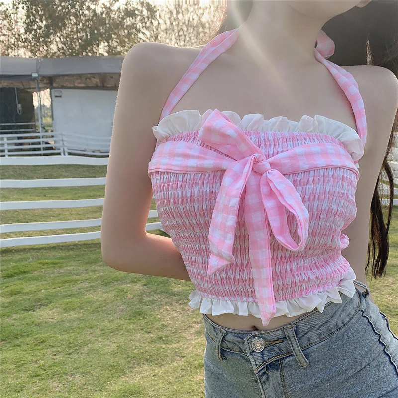 Halterneck plaid top tube top    HA0407 - Image 2