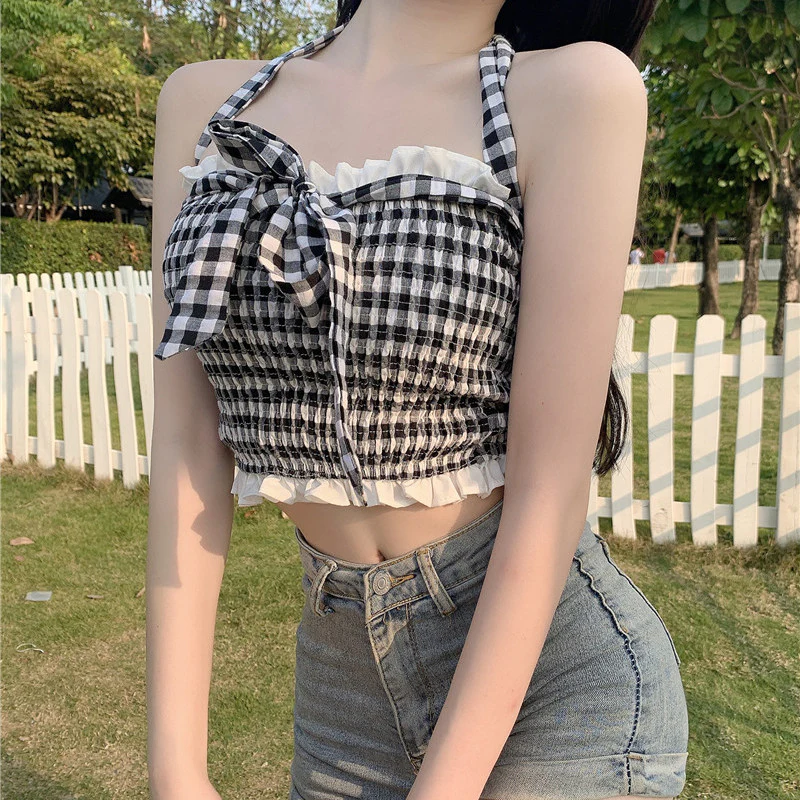 Halterneck plaid top tube top    HA0407 - Image 3
