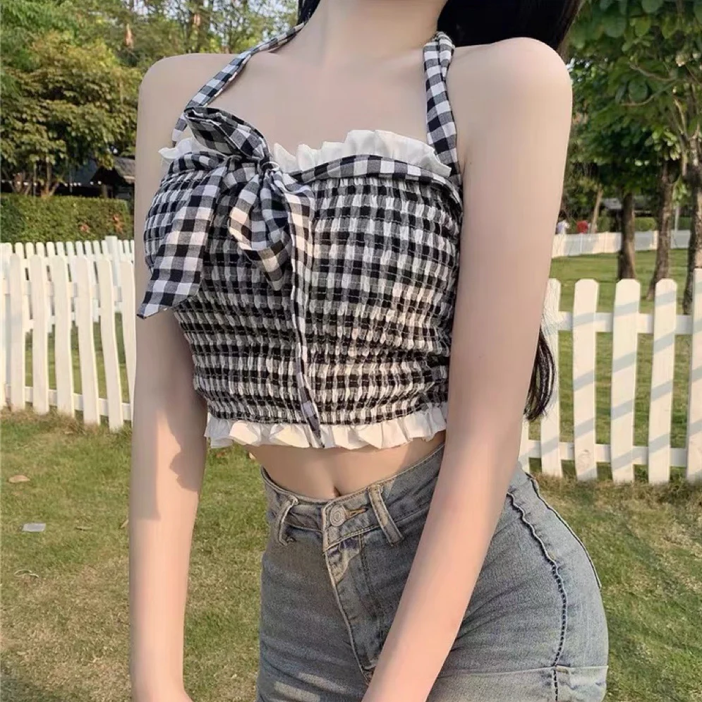 Halterneck plaid top tube top    HA0407 - Image 4
