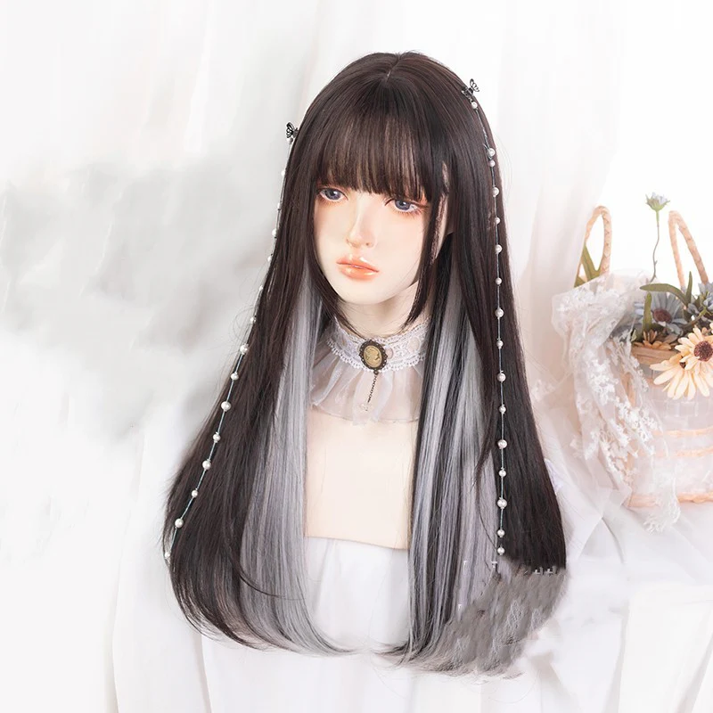 Hanging ear dyed two-color cos long straight hair   HA1245 - Image 3