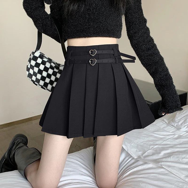 Heart Double Belt Pleated Skirt HA1466 - Image 3