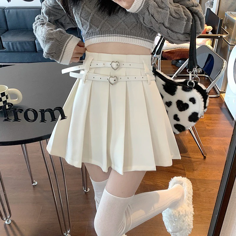 Heart Double Belt Pleated Skirt HA1466 - Image 4