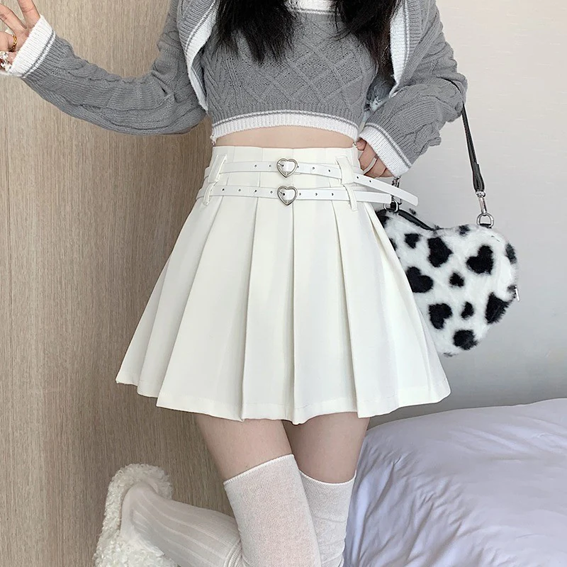 Heart Double Belt Pleated Skirt HA1466 - Image 5