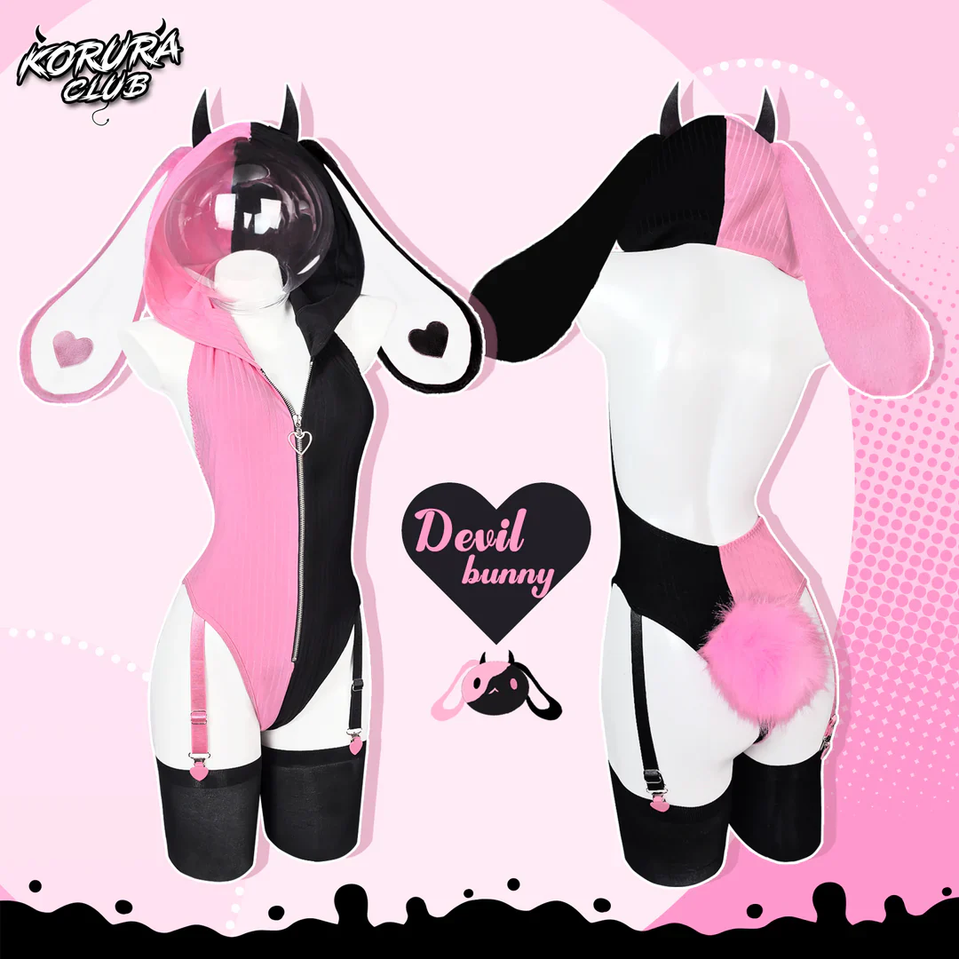 Heart Pattern Two-Tone Black and pink Bunny KO144 - Image 2
