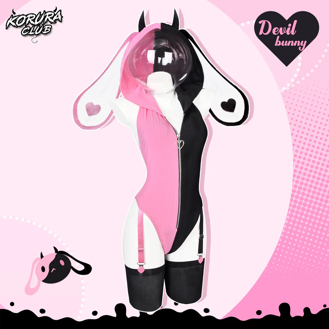 Heart Pattern Two-Tone Black and pink Bunny KO144 - Image 3