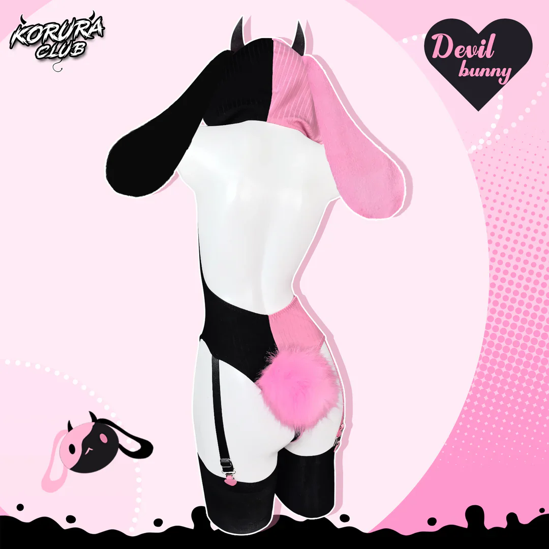 Heart Pattern Two-Tone Black and pink Bunny KO144 - Image 4