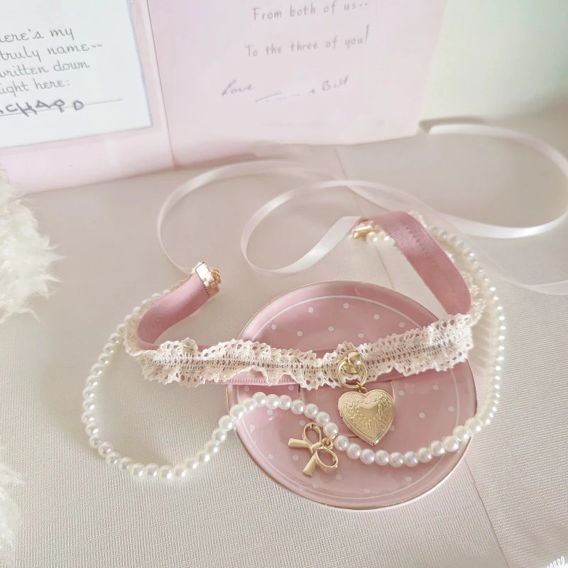 Heart Pendant Pearl Bow Necklace   HA1678 - Image 5