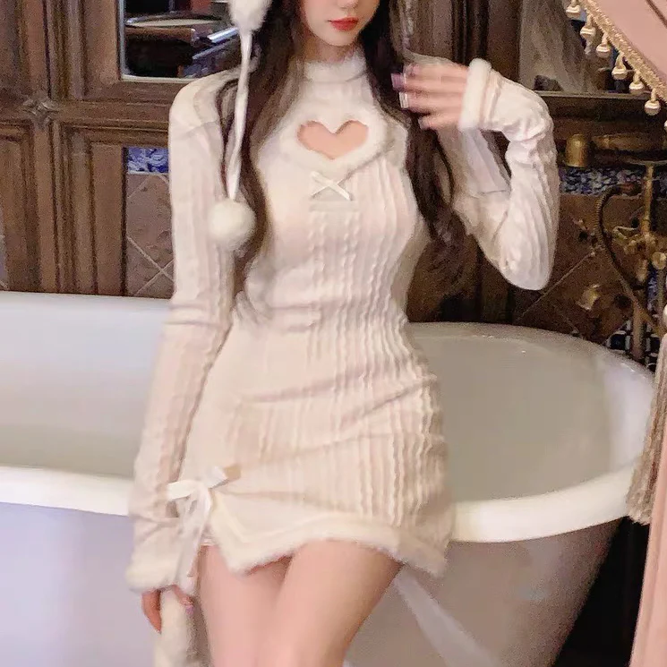 Heart Plush Vertical Stripe Dress  HA1475 - Image 2