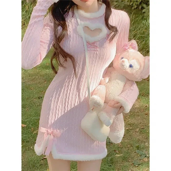 Heart Plush Vertical Stripe Dress  HA1475 - Image 4