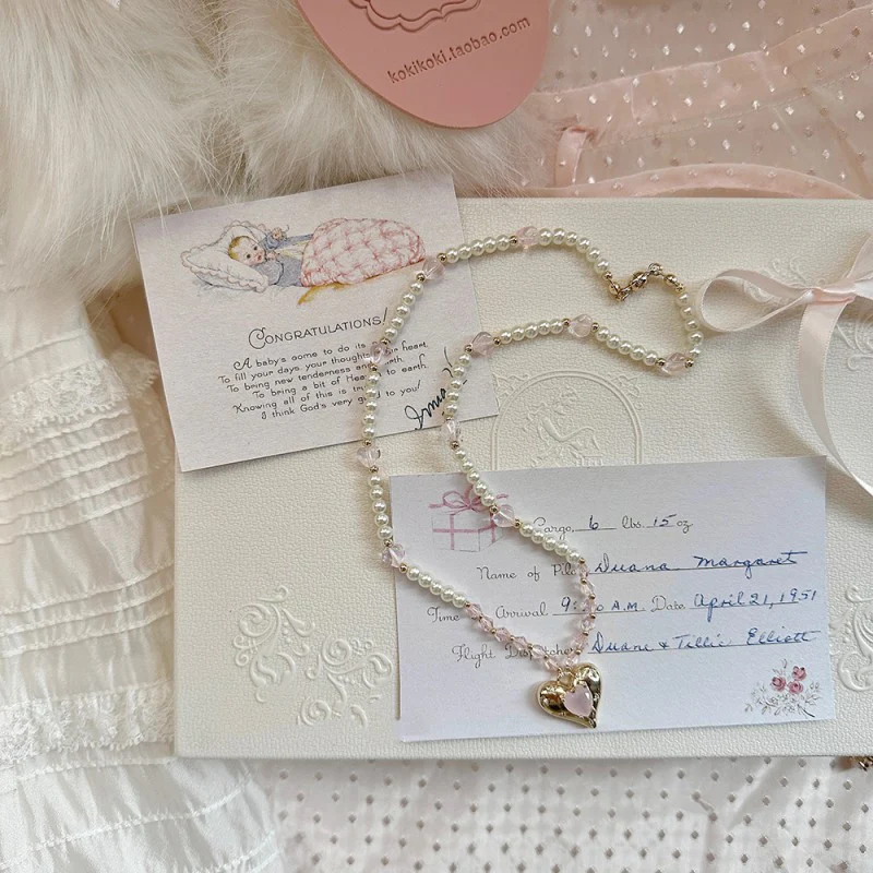 Heart Rose Quartz Pearl Necklace   HA1939 - Image 2